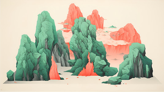 青瓷绿山水插画背景图片