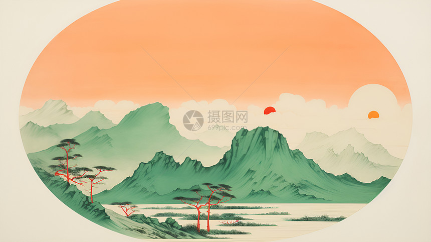 山河风景插画图片