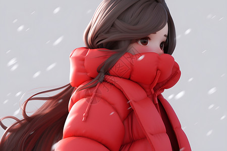 雪中红衣女孩的微笑背景图片