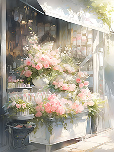 美丽的花店插画作品背景图片