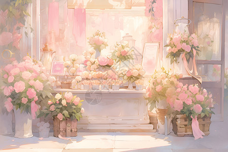 花店门前的鲜花背景图片