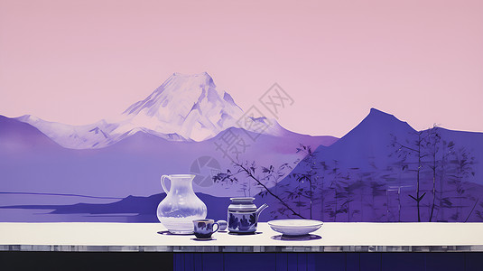 中式花瓶瓷器山水绘画插画