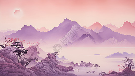 粉色山川风景背景图片