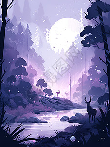 紫色插画风景背景图片