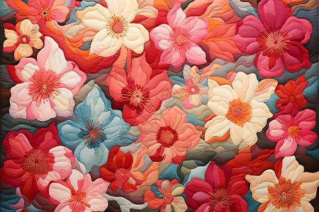 刺绣布料素材彩色的花卉布料插画