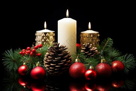 圣诞节的烛光与装饰背景图片