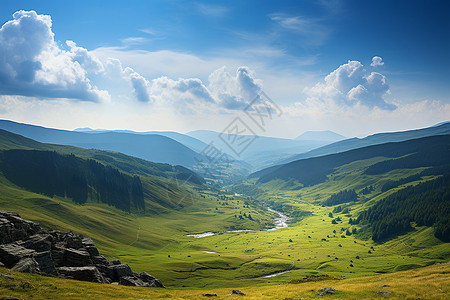 大河蜿蜒流过山谷背景图片