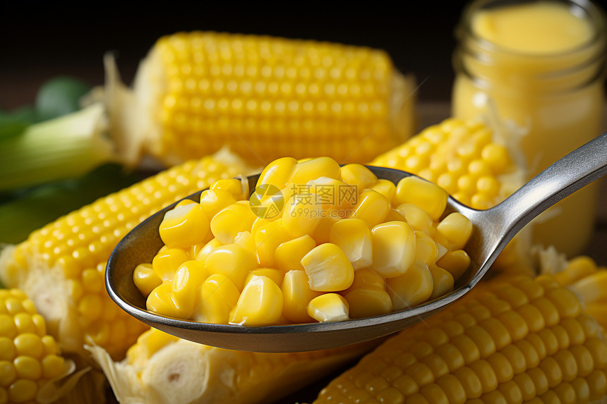 玉米上涂着黄油图片