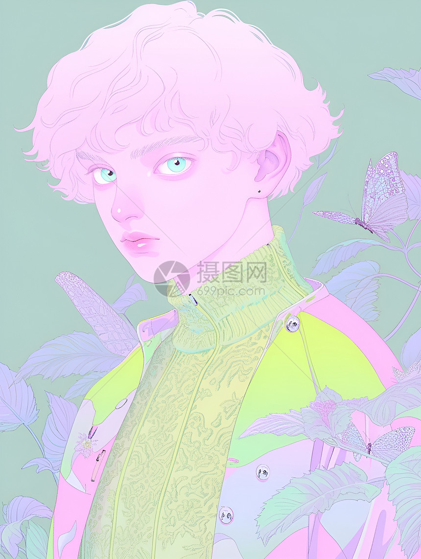 梦幻的男子插画图片