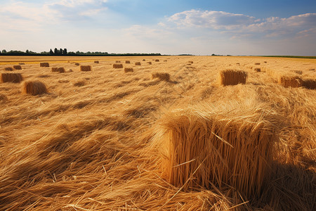农作物收割麦浪汹涌背景