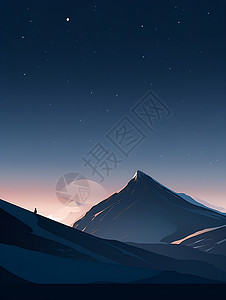 夜晚雪山山之夜景插画