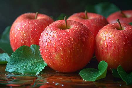 新鲜水果苹果叶子素材高清图片