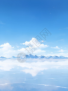 湛蓝的天空天空下的盐湖插画