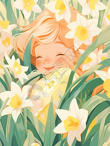 少女与水仙花背景图片