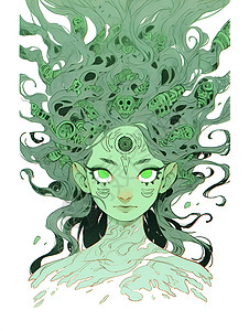 绿色的插画女性背景图片