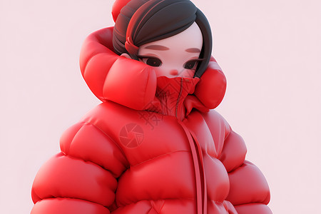 红棉袄暖和的红袄女孩插画