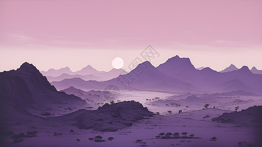 紫色的插画山水画背景图片