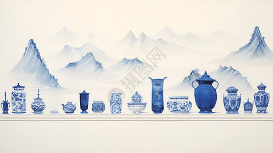 传统山脉传统的艺术瓷器插画