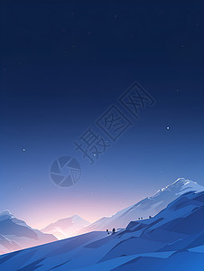 黑暗星空星空下的雪山山脉插画