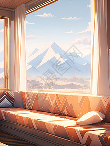 窗外的朦胧山脉背景图片
