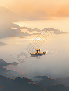 清晨雾迷雾中的一艘船插画