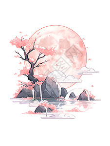 月亮下的樱花园背景图片