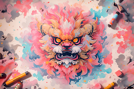 中国舞狮的画面背景图片