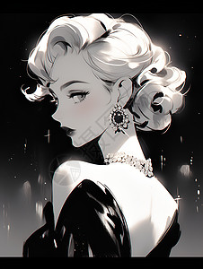 黑色珍珠复古魅力女性插画