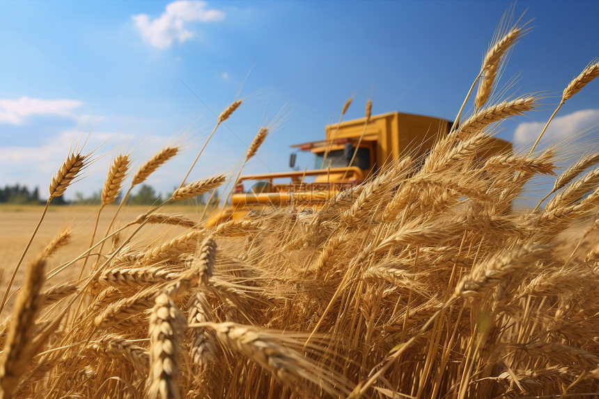 大麦丰收的夏日田野图片