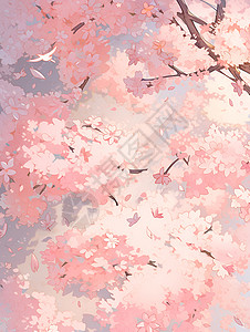 粉色花海中的梦幻景色背景图片