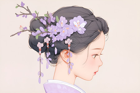 紫色汉服梦幻紫衣花仙女插画