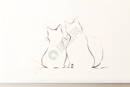 猫轮廓猫的简约绘画插画