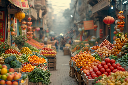 街头市场街头陈列的果蔬背景