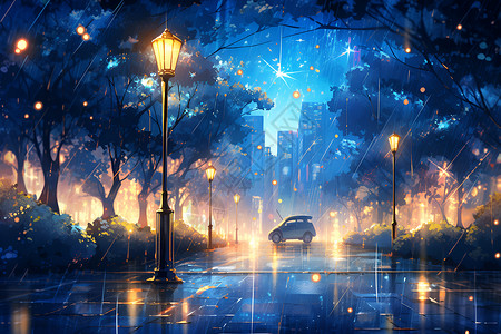 雨夜晚雨夜城市插画