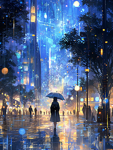 城市的浪漫雨景背景图片