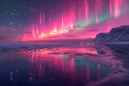 冰湖极光幻彩背景图片