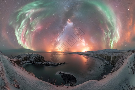 北极星空下的湖泊背景图片