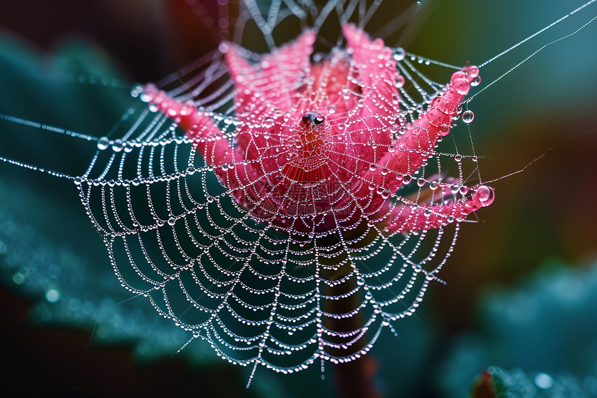 水珠覆盖的蜘蛛网图片