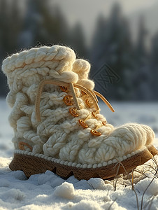 雪中静寂毛绒雪地靴背景图片
