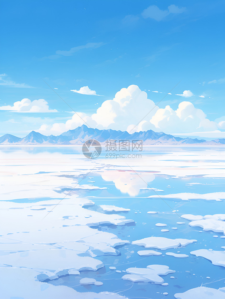 蓝天下的壮丽盐湖图片