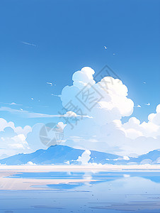 浩瀚碧空下的壮丽盐湖高清图片
