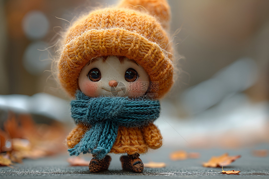 可爱毛绒玩具男孩站在人行道上图片
