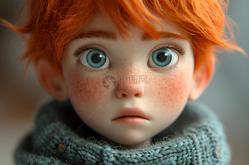 红发蓝眼的小男孩玩偶图片