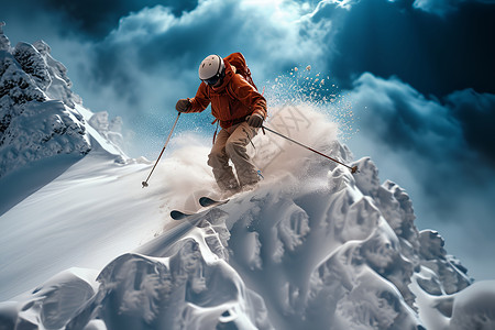 滑雪者在雪地冲刺背景图片