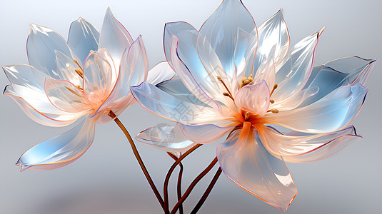 水晶材质透明的玻璃材质花朵插画
