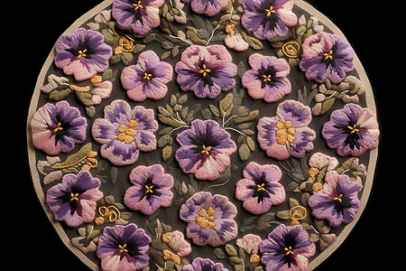 紫色花朵的绣花作品背景图片