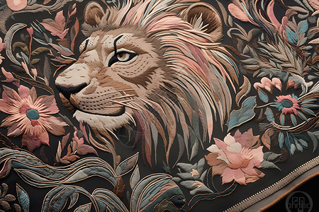 绣花中的狮子背景图片