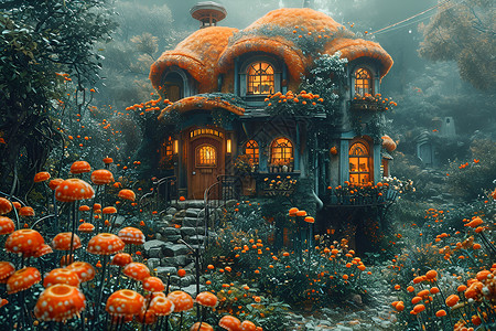 鲜花围绕的房子背景图片