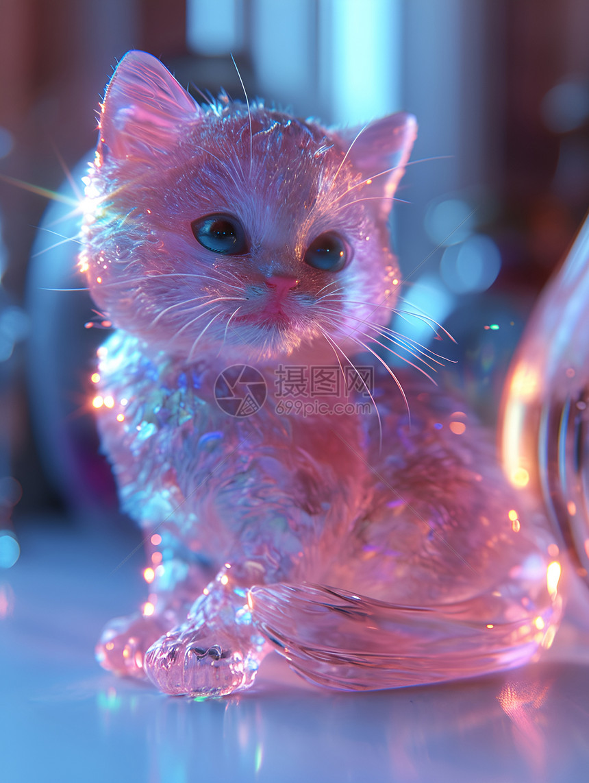 玻璃质感猫咪摆件图片