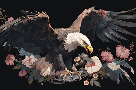 雄鹰和花朵背景图片